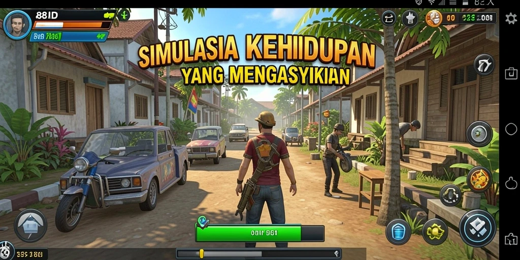 Tampilan gameplay <strong>88ID</strong> yang menggambarkan interaksi karakter di dunia simulasi.