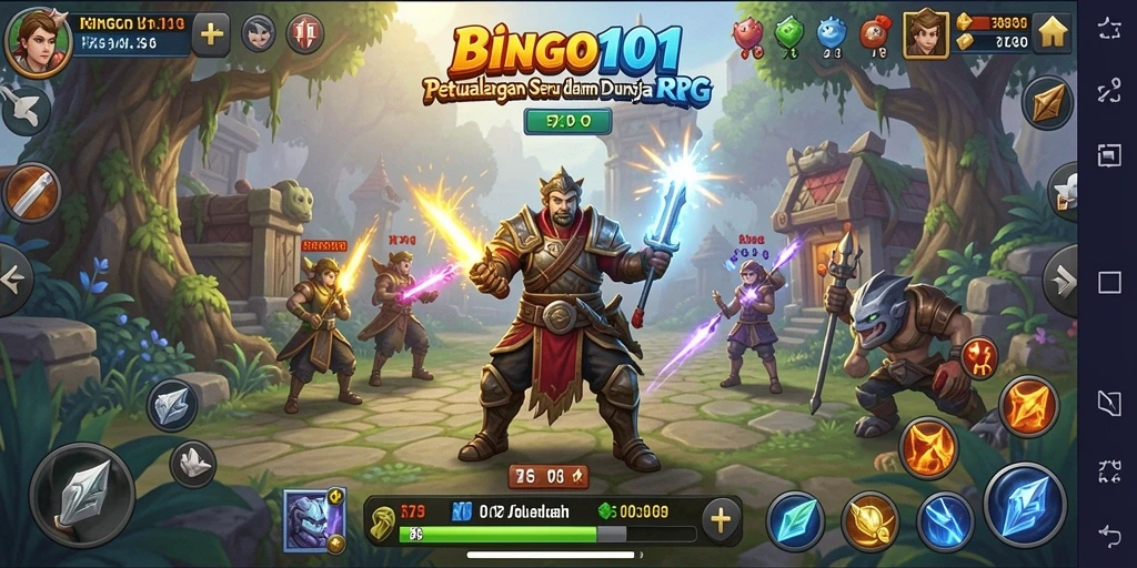 Tampilan gameplay BINGO101 yang epik dalam dunia RPG.