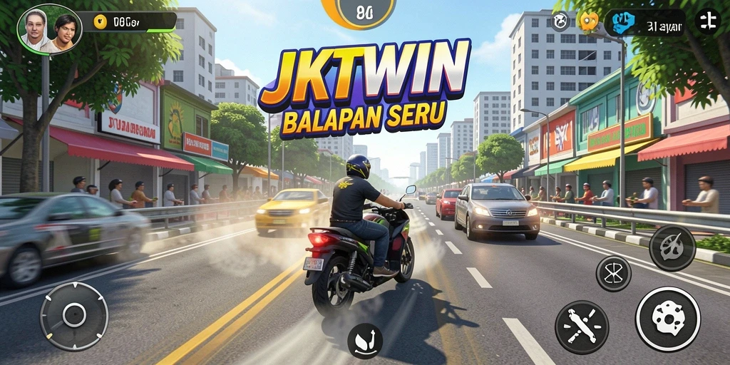 Screenshot JKTWIN menampilkan aksi balapan yang mendebarkan dan mobil yang cepat.