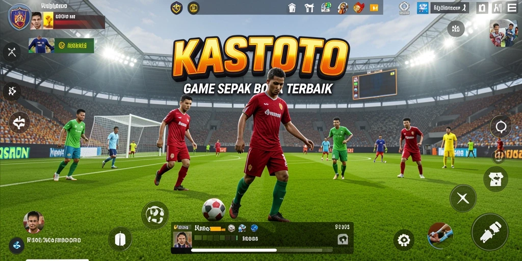 Tampilan gameplay KASTOTO saat pertandingan sepak bola berlangsung.