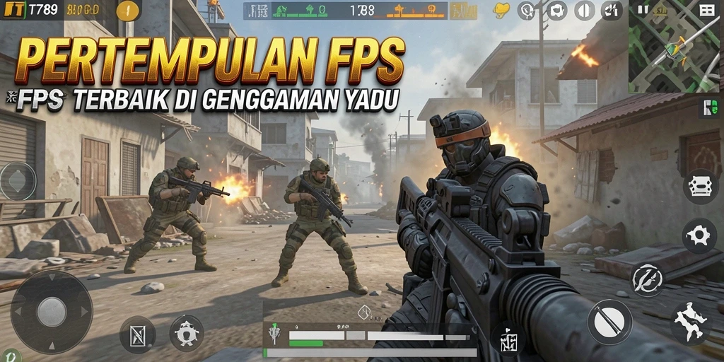 Tangkapan layar utama menunjukkan aksi seru gameplay FPS.