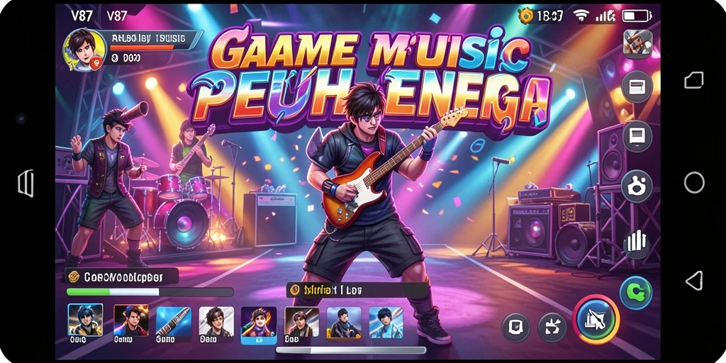Tampilan gameplay V87 yang menarik dengan banyak pilihan lagu.