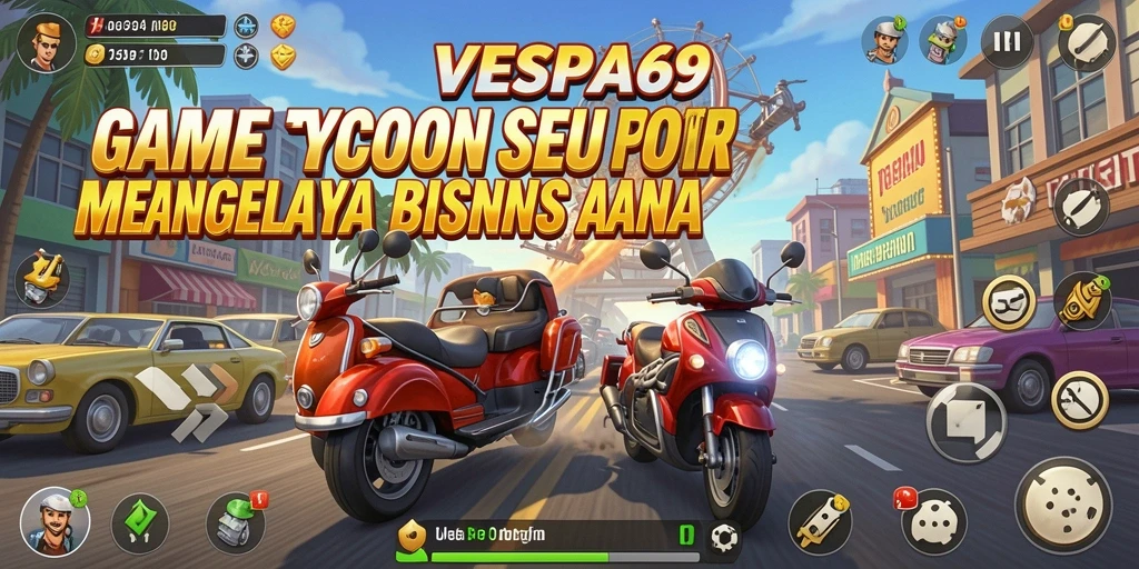 Tampilan gameplay VESPA69 yang mendebarkan saat mengelola bisnis.